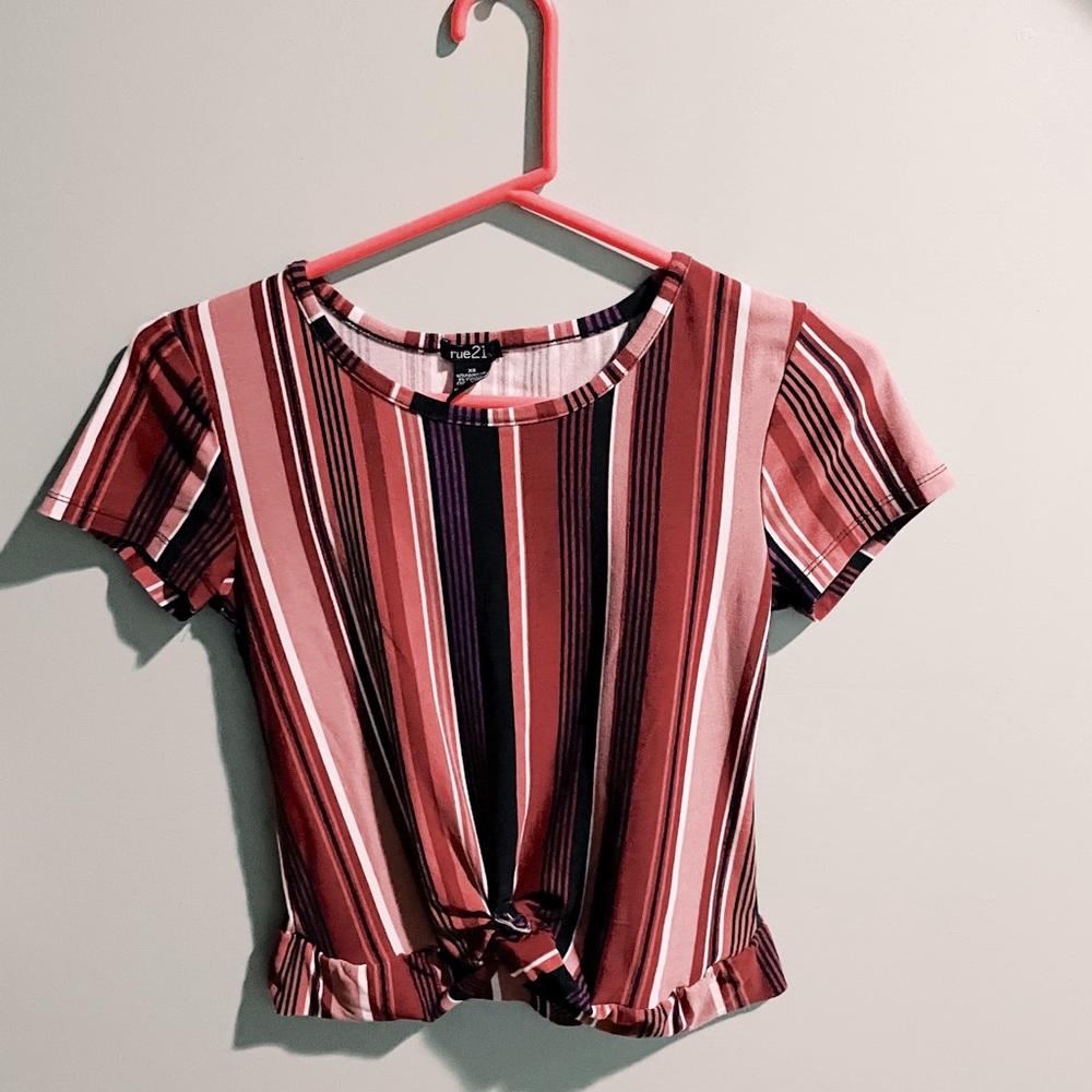 Rue 21 pink and purple striped crop top.